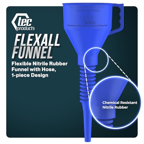 TEC Products FlexAll Long Flexible Funnels - Automotive Oil Funnel with Hose, Durable Nitrile Rubber for Oil Change, Transmission Funnel Fluid, Diesel, Fuel, Gas - Made in USA - Blue (16 x 5 Inches) - color: Blue, size: Large