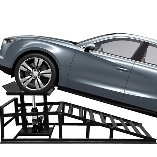 Heavy Duty Hydraulic Car Ramps 5 Ton Capacity (2-Pack) – Adjustable 10-15 Inch Low Profile Lift with Anti-Slip & Safety Lock for Oil Change, Garage Repair, SUVs, Trucks