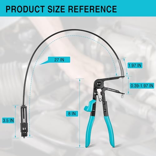 DURATECH Flexible Hose Clamp Pliers, 27" Long Reach Radiator Hose Clamp Removal Tool with Ratchet Locking Mechanisms, Spring Clamp Pliers for Automotive, Car, and Truck Repairs