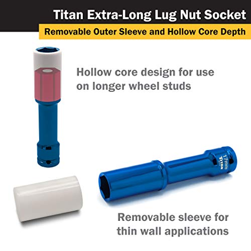 Titan 21117 1/2-Inch Drive x 17mm Non-marring Impact Extra-Long Lug Nut Socket - size: XL 17mm