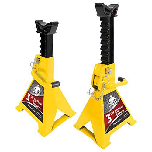 Jack Boss Car Jack Stands 3 Ton (6,000 LBs) Capacity, Extra Reinforced Car Lifting Stand Adjustable Jack Stand with Double Locking, Fits Automotive Small Pick-Up Yellow, 2 Packs - style: 3T double locking with strengthen base