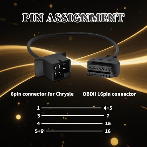 OBD1 to OBD2 Cable fit for Je-ep 6 Pin to 16 Pin OBD Diagnostic Adapter | Compatible for Jeep/Dodge/Chrysler Vehicles 6pin to Obd2 Diagnostic Cable Connector,Work with Obd ii Scanner Tool/Code Reader - style: Fit for jeep-6pin