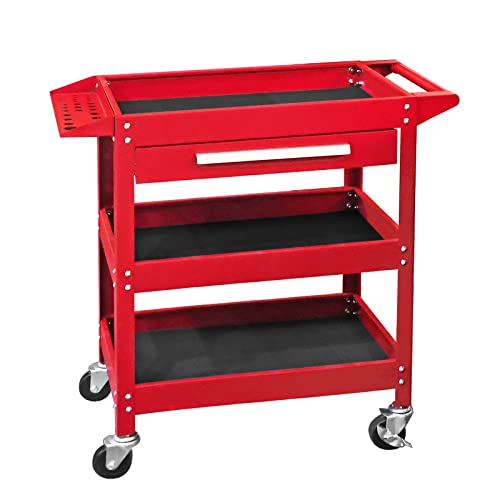 GSTANDARD APTB311R Torin Rolling Tool Cart with Drawer: 3 Layer Tool Oragnizer with Foam Pad and Heavy Duty Utility Cart with Four Swivel Casters, Red - color: Red, style: 3 Shelves with Drawer