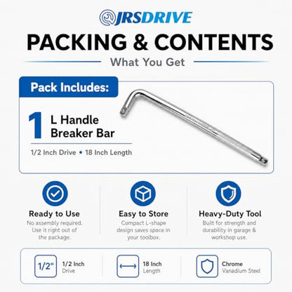 L Handle Breaker Bar 1/2 inch drive 18 inch length Socket Wrench, Heavy-Duty Double end drive Extension Bar for Car, Truck, Van Square Drive Socket Handle - size: 1/2 inch 18