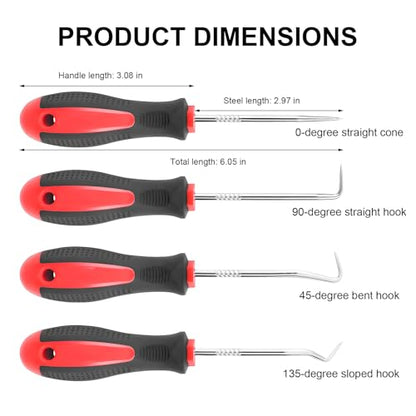4 PCS Car Hook and Pick Set, Automotive O-Ring Removal Tool Set with Ergonomic Handle, Chrome Vanadium Steel Oil Seal Gasket Pick Tool Precision Hook Puller, Car Accessories