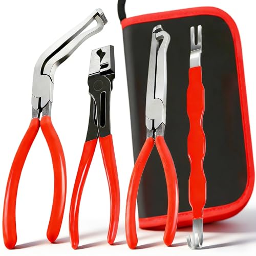 4 Pcs Electrical Disconnect Pliers for Cars, Automotive Electrical Terminal Connector Separator Removal Tool, with Straight & 60° Pliers, Hose Clamp Plier, Plug Release Tool in Storage Box - color: 4Pcs
