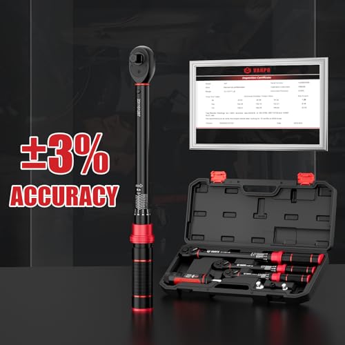VANPO Torque Wrench Set, 1/4" 3/8" 1/2" Drive, for Bike, Motorcycle, Car | 20-240 In.lb, 5-45 Ft.lb, 10-170 Ft.lb with 3 Adapters,±3% Accuracy, Click Torque Wrenches, 72-Tooth,Dual Scale,Storage Case - size: Set(10-80in.lb,20-240in.lb.5-45ft.lb,10-170ft-l
