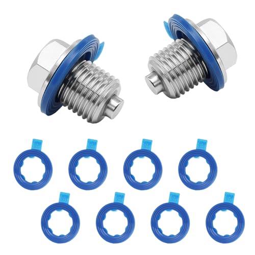 2PCS M14x1.5 Magnetic Engine Oil Drain Plug,Oil Pan Drain Stainless Steel Nut Bolt with High-Temperature Neodymium Magnet,& 8PCS Washers Anti Leakage,for Most Cars,Motorcycles,Boats - size: 2PCS M14 x 1.5 drain plug & 8PCS gaskets.