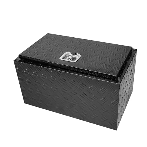 Heavy Duty Aluminum Stripes Plated Underbody Tool Box with Lock and Keys, 30×17×17.8 Inch Waterproof Square Storage Organizer for Truck,Trailer,Pickup,RV（Black） - color: black, size: 30×17×17.8 inch