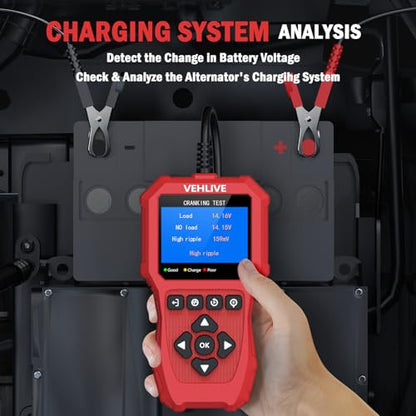 Car Battery Tester 6V 12V with Lithium Battery Testing, VEHLIVE BT910 5-3000CCA Battery Load Tester, Automotive Alternator Tester Charging Cranking System Tester for Car Truck Motorcycle SUV ATV Boat - color: China Red