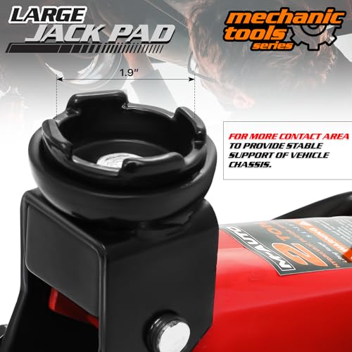 M-AUTO Hydraulic Trolley Jack Car Lift with Carrying Storage Case, Fast Lift Garage Floor Jack 2 Ton (4000 lb) Capacity, Handy and Easy Storage, Red