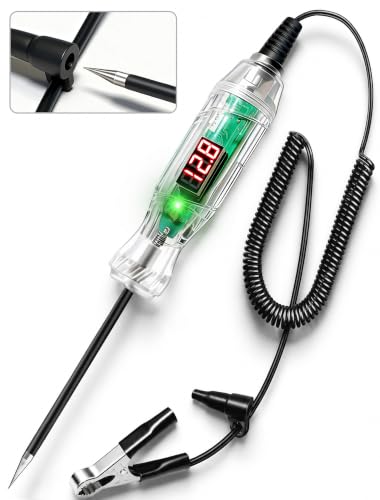 Automotive Test Light, Car Fuse Tester, 3-70V LED Digital Voltage Tester with Voltmeter, Dual-Color Polarity Indicator, 110 inches Wire & Stainless Probe for Car Truck RV Testing