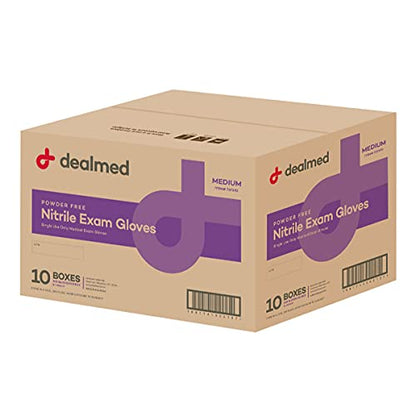 Dealmed Nitrile Exam Gloves - Latex Free Disposable - Medium 2000 Count | Powderless, Ambidextrous Fit, Beaded Cuff, Medical Grade, Purple, 10 Boxes Of 200, ANSI Level 2 Abrasion - color: Purple (Case of 10), size: Medium (Pack of 200)