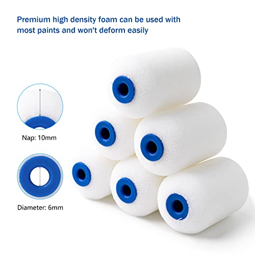 Mister Rui 25Pc 2" Foam Paint Roller Kit with Tray Liners & Sponge Brushes | High-Density 50kg/m³ Foam. Ideal for Furniture, Trim, Corners, Crafts and Detail Work on Small Surfaces - size: 2 Inch,25 Pack