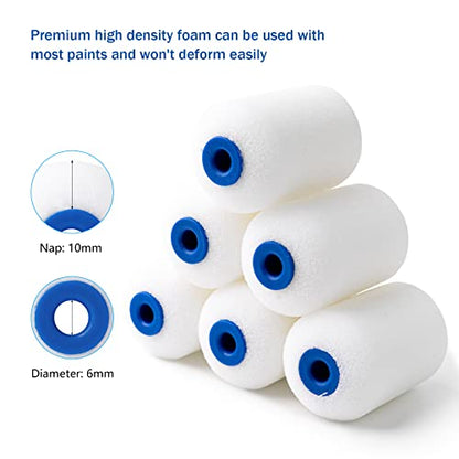 Mister Rui 25Pc 2" Foam Paint Roller Kit with Tray Liners & Sponge Brushes | High-Density 50kg/m³ Foam. Ideal for Furniture, Trim, Corners, Crafts and Detail Work on Small Surfaces - size: 2 Inch,25 Pack