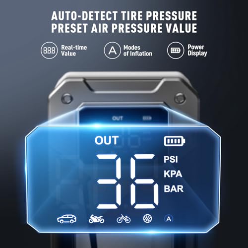 UTRAI 5500A 150PSI Jump Starter with Air Compressor, 12V Portable Jump Box (All Gas/10L Diesel), Jump Pack with LED Light, Car Jumper with Jumper Cables, Storage Case Included - color: Silver