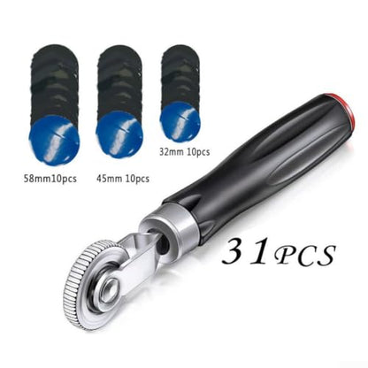 30pcs Tire Repair Kit with Roller - 3 Sizes Rubber Patches for Cars Trucks Motorcycles - Fix Punctures Seal Flats Tubeless Tool