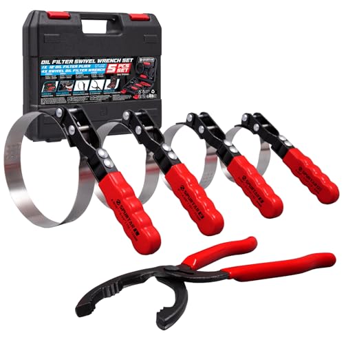 Spurtar 5pcs Swivel Oil Filter Wrench Set 12" Oil Filter Removal Tool | Universal for 2-3/4" to 5-1/4" 70-133mm Oil Filter, for 4S Shop Auto Repair Mechanic Generator Small Engine - size: 5-Piece Set: 2-3/4" - 5-1/4"