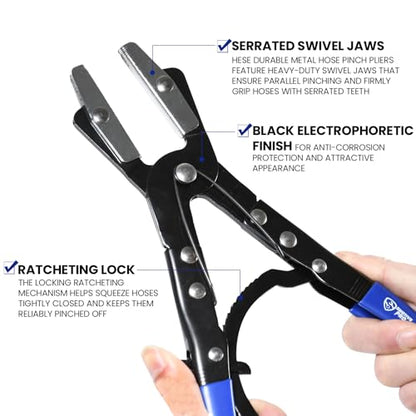 SMOTIVEPRO 9PCS Hose Fluid Line Stopper Kit with Ratchet Pinch Pliers | 4 Fluid Stoppers & 3 Line Plugs, 8"/10" Ratchet Hose Pinch Pliers, Stops Fluid Flow for Brake, Fuel & AC System Repairs - size: 9pcs Hose Fluid Stopper Set