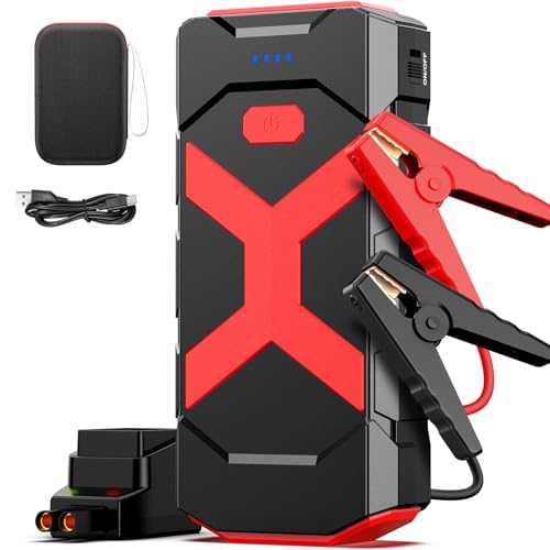 BOOKOO A9 Jump Starter 4000A for Car,Boat,Lawnmower 12L Gas&10L Diesel Engines Portable 12V Car Battery Jump Starter with Jumper Cables,Quick Charging USB Ports and USB C,3 LED Modes and Storage Box - color: 20000mAh-Red