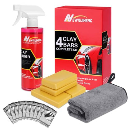 Car Clay Bars Auto Detailing and Clay Synthetic Lubricant Kit with 4 PCS Clay Bars, Clay bar Lubricant Tablets 10 Pack, Spray Bottle and Microfiber Towel for Car Detailing Cleaning