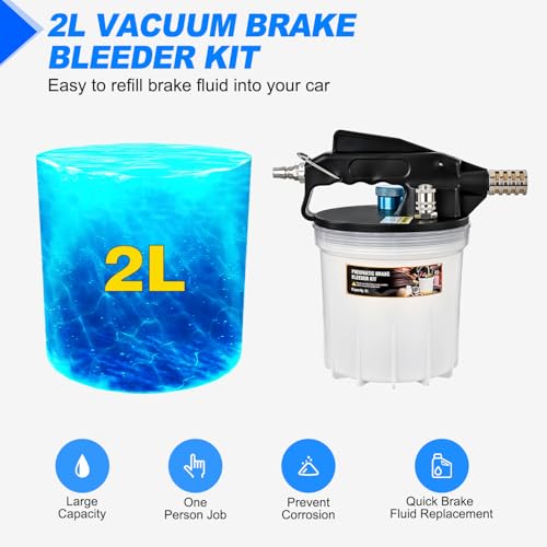 GOOACC Brake Bleeder Kit 2L Pneumatic Brake Bleeder Vacuum Pump Fluid Extractor with 1L Refilling Bottle & Adapters Brake System Bleeding Tools Brake Pressure Fluid Flush Kit for Automotive Bleeding - size: 2L Pneumatic
