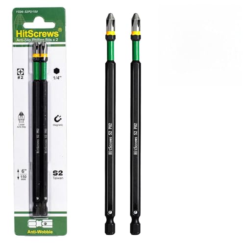 6" Long Phillips Head Bits #2, Ball-Notch Locking Anti-Wobble Screwdriver Bits,360° Laser Etched CNC Tip & Taiwan S2 Steel Magnetic 2 Phillips Bit,Impact Zone for Roofers & Carpentry | 2 Pack - color: Phillips #2, size: 6 inch