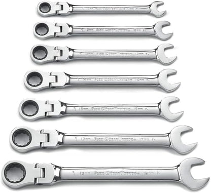 GEARWRENCH 7 Pc. 12 Point Flex Head Ratcheting Combination Metric Wrench Set - 9900D
