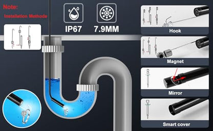 Endoscope Camera with Light, 1920P HD Borescope, 8 Adjustable LED Light, IP67 Waterproof 16.4ft Snake Camera, Semi-Rigid Cable Inspection for Android, iOS - style: Single camera
