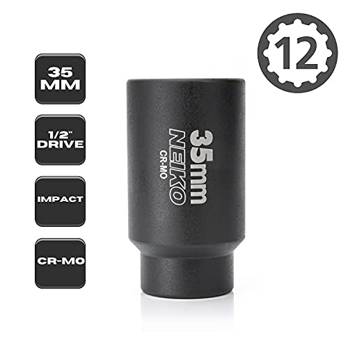 NEIKO 02526A 35mm Socket | 1/2” Drive Deep Impact Socket | Spindle & Axle Nut Socket | 12 Point |Chrome Molybdenum Cr-Mo |Deep Well Hub | Triple Square | Axle Shaft Nut Remover - size: 35 mm (Single)