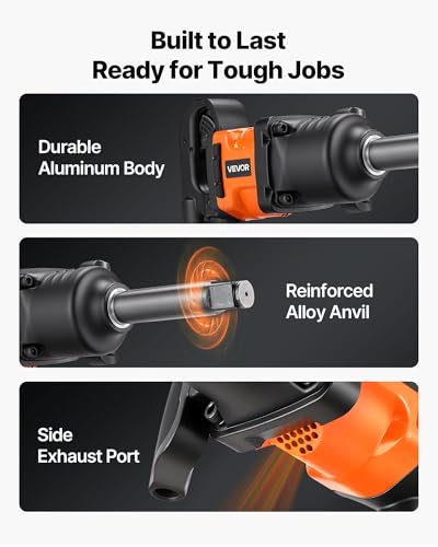 VEVOR 1 Inch Air Impact Wrench, Up to 1800 ft-lbs Nut-Busting Torque, 18.7 lbs Lightweight Pneumatic Impact Gun with 6" Extended Anvil for Heavy Duty Repairs and Maintenance