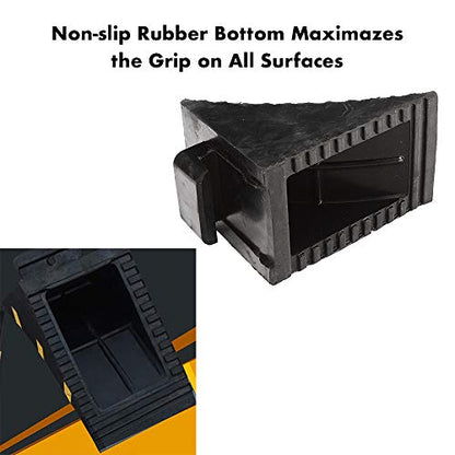 2 Pack Black Heavy Duty Extra Large Solid Rubber Wheel Chock with Portable Handle for Travel Trailer, Truck, Commercial Vehicle and RV, 9.5 Inches x 6 Inches x 7 Inches