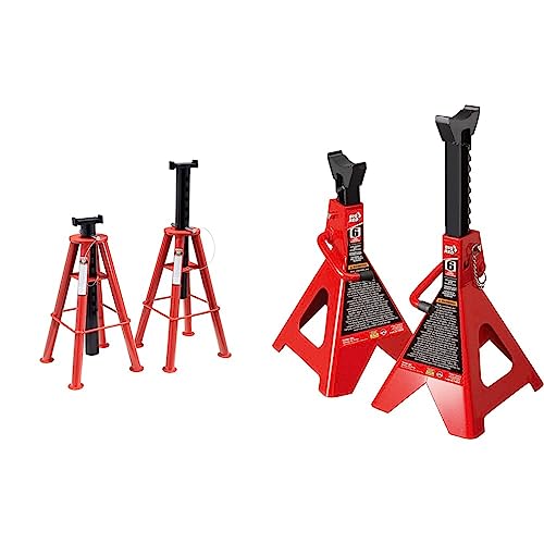 Sunex 1410 10-Ton, High Height, Pin Type, Jack Stands, Pair & Big RED T46002A Torin Steel Jack Stands: Double Locking, 6 Ton (12,000 lb) Capacity, Red, 1 Pair