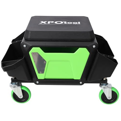 Anwick Mechanic Stool Seat Chair with Wheels, Heavy Duty Rolling Garage Stool with Soft Rubber Cushion Seating and Drawer, 330 LBS Capacity, Rolling Tool Seat for Shop, Auto Repair (Green+Black) - color: Green+black