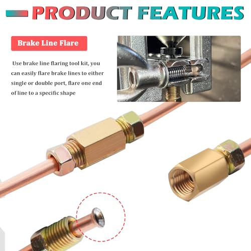 25Ft 3/16" Brake Line Kit,Double & Single Brake Line Flaring Tool Kit Includes Flaring Tool/Nuts/Adapters/Tube Cutter,Universal Brakes Lines Repair Kits for Hydraulic Brakes System