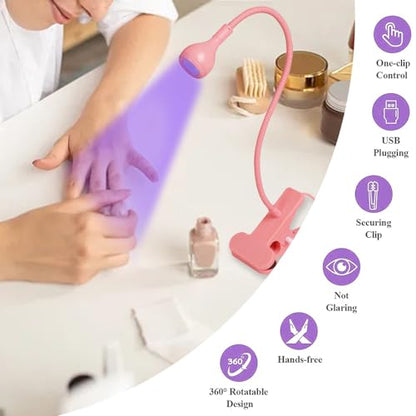 USB 3W LED UV Ultraviolet Phone Glue Curing Lamp,UV Led Nail Lamp for Gel Nails,Portable Clamp Flexible Desk Lamps for Mobile Repair,Plug and Play Pink - color: Pink
