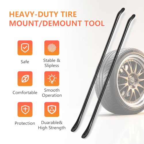 Tire Bars for Semi Tires, Heavy Duty tire Iron for tire Tools for Changing Tires, Tire Spoon Fit for Semi Trucks, Tractors, Buses & RVs, Tire Mounting Tools 39 Inch x 4/5 Inch, Black, 2 Pcs
