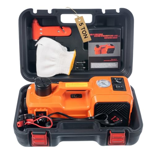 Electric Car Jack Kit with Hydraulic Lift 5-Ton, Tire Inflator Heavy-Duty 12V Floor Jack for Sedans,SUVs,MPVs & Trucks.Ideal for Tire Changes & Garage Repairs (no Electric Wrench) - style: no electric wrench