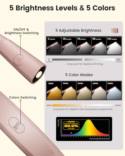 Glocusent Bendable Neck Light, 100Hrs Long Lasting Rechargeable Book Light, 5 Colors & Stepless Dimming Reading Light - Perfect Book Lights for Reading at Night, Knitting, Book Lovers Gifts - color: Pink