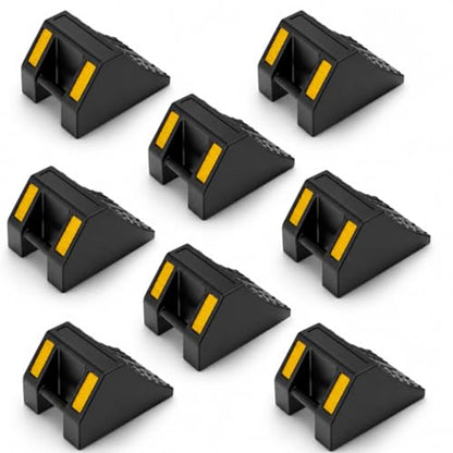 Rubber Wheel Chocks 8-Pack Heavy Duty L:6.4xW:4.8xH:4in | Durable rubber non-slip wheel chocks. For trailers, RVs, trucks, cars, campers. 8-pack, compact size, easy storage. - size: L: 6.4 x W:4.8x H:4(8pc)