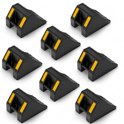 Rubber Wheel Chocks 8-Pack Heavy Duty L:6.4xW:4.8xH:4in | Durable rubber non-slip wheel chocks. For trailers, RVs, trucks, cars, campers. 8-pack, compact size, easy storage. - size: L: 6.4 x W:4.8x H:4(8pc)