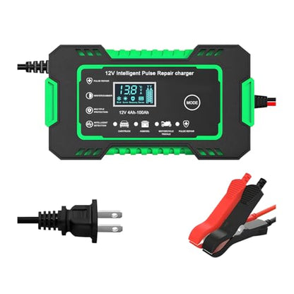 Mandark Car Battery Charger, 12V 6A Smart Fully Automotive Battery Trickle Charger, Portable Vehicle Battery Maintainer Desulfator with Temperature Compensation, Universal for SUV RV Truck (Green) - color: Green
