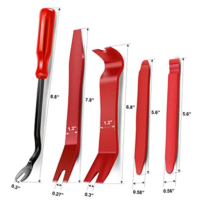 Nilight 5PCS Auto Trim Removal Tool Set for Car Audio Dash Panel Window Molding Fastener Remover Tool Kit - color: Red, size: 5Pcs