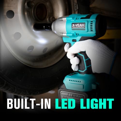 Impact Wrench - 1/2" Impact Gun, Power Impact Driver Max Torque 406 Ft-lbs(550N.m), Cordless Impact Wrench with 21V 4.0Ah Li-ion Battery & Charger,4 PCS Impact Sockets