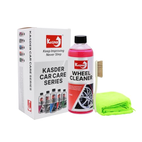 Foam Wheels Tires Cleaner Brush Towel Kit, Safe for All Wheel Types Rim Finishes,Removes Brake Dust Oil Dirt Grime, Fit Cars Trucks SUVs Motorcycles RVs | Work Fast & Dissolves Metallic Contamination