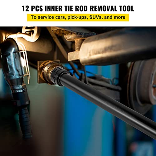 VEVOR Inner Tie Rod Tool Kit, 13 Pcs Tie Rod Removal Tool, 13 Pcs Crowfoot Adapters Inner Tie Rod Tool Set, 1/2 Inch Drive Tube Tie Rods Tool, Heavy-Duty Steel Inner Tie Rod Removal Tool for Vehicle