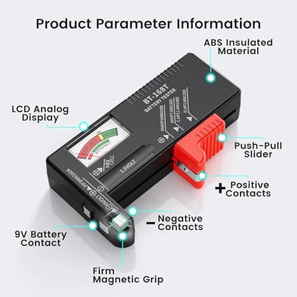 Dlypow Magnetic Battery Tester for AAA AA C D 9V, Buttons, Batteries Checker