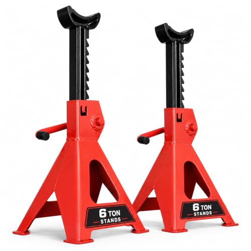 Jack Stands 6 Ton, Car Jack Stand Ramps for Oil Changes for Trucks, Heavy Duty Jack Stands with Extra Rubber Pads, Car Lifts for Home Garage Home,Garage,Lifting Red Jack Auto Stands 6,000 lb, 1 Pair - color: Red, size: 6Ton