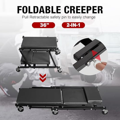 Big RED 36" Rolling Foldable Automotive Creeper, Car Creeper, 2-in-1 Garage Shop Creeper for Auto Repair, 300 Lbs Capacity, Black, TAM6505BR Torin - style: Black Foldable Creeper
