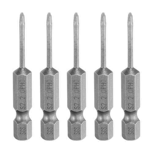 HARFINGTON 5pcs #0 Phillips Screwdriver Bit PH0 1/4" Hex Shank 2" (50mm) Long Magnetic S2 Steel Industrial Grade Screw Driver Bit Cross Head Electric Drill Bits 0.079" (2mm) Rod - size: PH0 x 50mm x 2mm